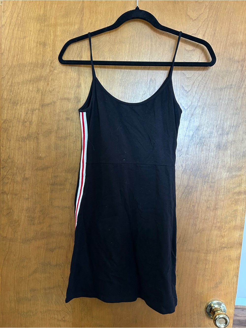Brandy Melville Black Slip Dress with Red-White-Blue Side Stripes